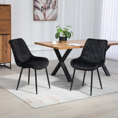 Set of 2 Bovino Velvet Fabric Dining Chairs - Black | DIY at B&Q