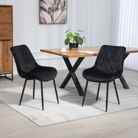 Set of 2 Bovino Velvet Fabric Dining Chairs - Black