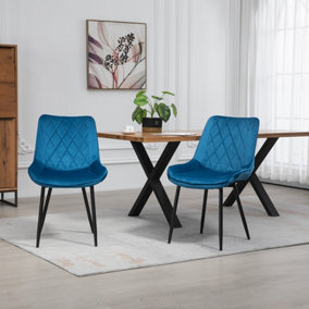Set of 2 Bovino Velvet Fabric Dining Chairs - Blue