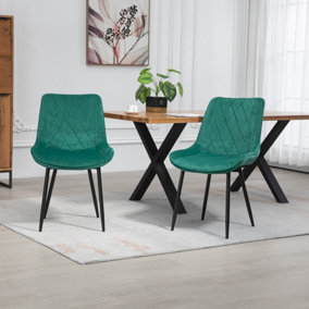 Set of 2 Bovino Velvet Fabric Dining Chairs - Green