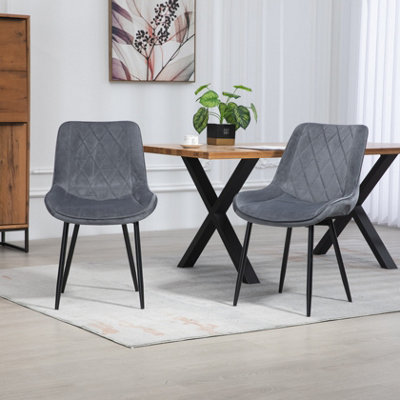 Set of 2 Bovino Velvet Fabric Dining Chairs - Grey | DIY at B&Q