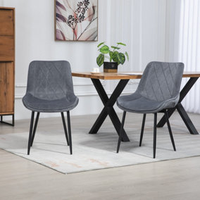 Set of 2 Bovino Velvet Fabric Dining Chairs - Grey