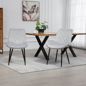 Set of 2 Bovino Velvet Fabric Dining Chairs - Silver