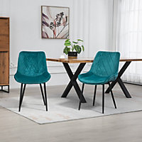 Set of 2 Bovino Velvet Fabric Dining Chairs - Teal