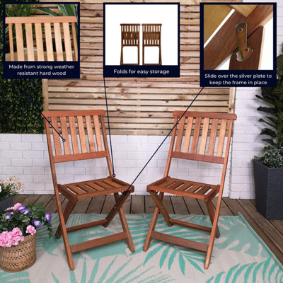 Set of 2 Bowness Outdoor Garden Patio Wooden Folding Chairs - 5