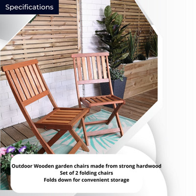 Set of 2 Bowness Outdoor Garden Patio Wooden Folding Chairs - 6