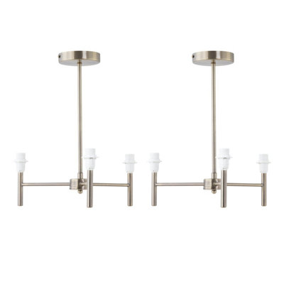 Set of 2 Brea - Antique Brass 3 Arm Semi Flush Fittings Only