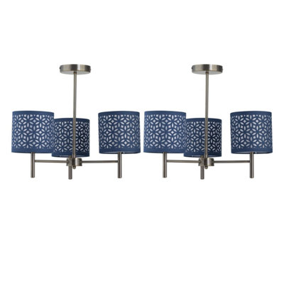 Set of 2 Brea - Antique Brass Light Fittings with Navy Cut Out Shades