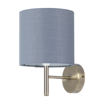 Set of 2 Brea - Antique Brass Wall Lights with Grey Cotton Shades