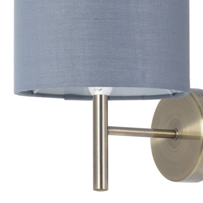 Set of 2 Brea - Antique Brass Wall Lights with Grey Cotton Shades