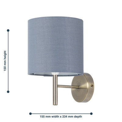 Set of 2 Brea - Antique Brass Wall Lights with Grey Cotton Shades