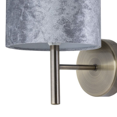 Set of 2 Brea - Antique Brass Wall Lights with Grey Velvet Shades