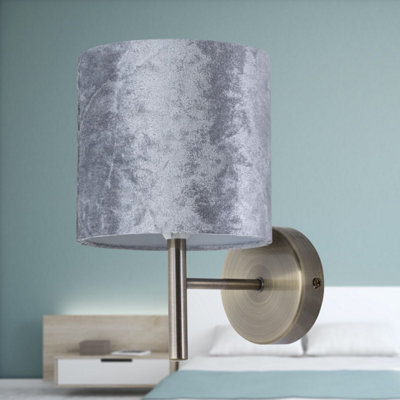 Set of 2 Brea - Antique Brass Wall Lights with Grey Velvet Shades