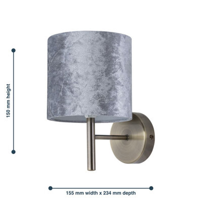 Set of 2 Brea - Antique Brass Wall Lights with Grey Velvet Shades
