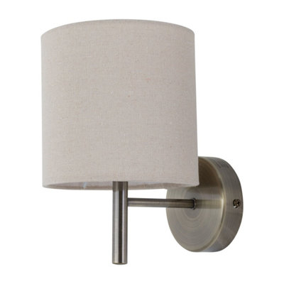 Set of 2 Brea - Antique Brass Wall Lights with Natural Linen Shade