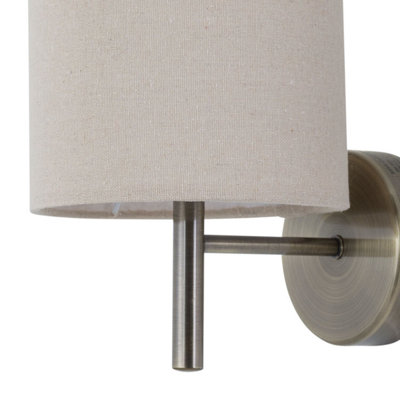 Set of 2 Brea - Antique Brass Wall Lights with Natural Linen Shade
