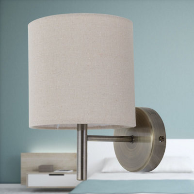 Set of 2 Brea - Antique Brass Wall Lights with Natural Linen Shade