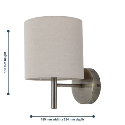 Set of 2 Brea - Antique Brass Wall Lights with Natural Linen Shade