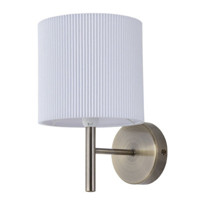 Set of 2 Brea - Antique Brass Wall Lights with White Pleated Shade