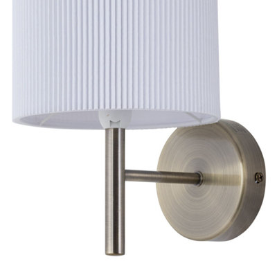 Set of 2 Brea - Antique Brass Wall Lights with White Pleated Shade