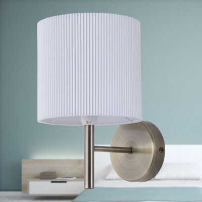 Set of 2 Brea - Antique Brass Wall Lights with White Pleated Shade