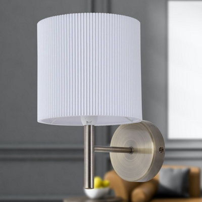 Set of 2 Brea - Antique Brass Wall Lights with White Pleated Shade