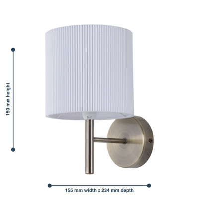 Set of 2 Brea - Antique Brass Wall Lights with White Pleated Shade