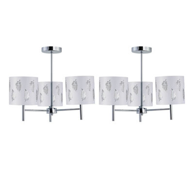 Set of 2 Brea - Chrome 3 Light Fittings with White Fern Shades