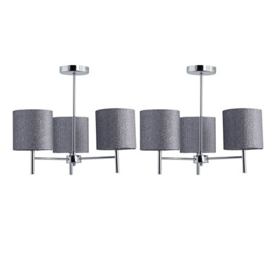 Set of 2 Brea - Chrome Light Fittings with Silvery Grey Glitter Shades