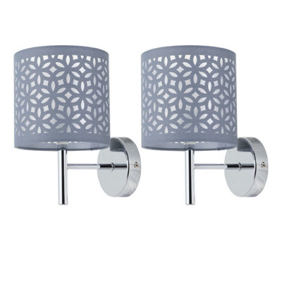 Set of 2 Brea - Chrome Wall Lights with Grey Cut Out Shade