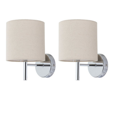 Set of 2 Brea - Chrome Wall Lights with Natural Linen Shade