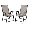 Set of 2 Brown Metallic Frame and Fabric Foldable Chairs Set