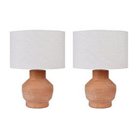Set of 2 Buckland Terracotta Bedside Table Lamp Room Décor Night Lamp, Table Lamp, Table Light with Raffia Shade