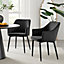 Set of 2 Calla Black Deep Padded High Arm Soft Touch Stitched Velvet Black Powder Coated Leg Dining Chairs