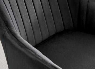 Set of 2 Calla Black Deep Padded High Arm Soft Touch Stitched Velvet Black Powder Coated Leg Dining Chairs