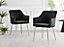 Set of 2 Calla Black Deep Padded High Arm Soft Touch Stitched Velvet Silver Chrome Leg Dining Chairs