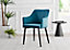 Set of 2 Calla Blue Deep Padded High Arm Soft Touch Stitched Velvet Black Powder Coated Leg Dining Chairs