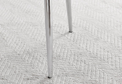 Set of 2 Calla Blue Deep Padded High Arm Soft Touch Stitched Velvet Silver Chrome Leg Dining Chairs