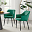 Set of 2 Calla Green Deep Padded High Arm Soft Touch Stitched Velvet Black Powder Coated Leg Dining Chairs