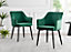 Set of 2 Calla Green Deep Padded High Arm Soft Touch Stitched Velvet Black Powder Coated Leg Dining Chairs