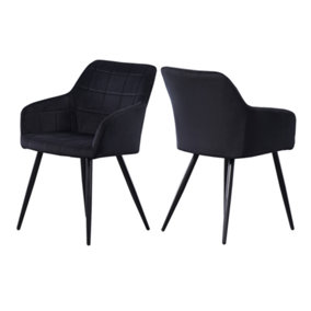 Set of 2 Camden Velvet Dining Chairs Upholstered Dining Room Chairs Black
