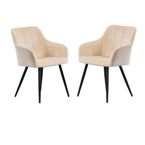 Set of 2 Camden Velvet Dining Chairs Upholstered Dining Room Chairs Cream