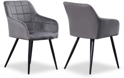 Set of 2 Camden Velvet Dining Chairs Upholstered Dining Room Chairs Dark Grey