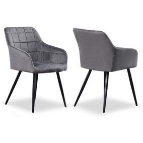 Set of 2 Camden Velvet Dining Chairs Upholstered Dining Room Chairs Dark Grey
