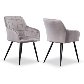 Set of 2 Camden Velvet Dining Chairs Upholstered Dining Room Chairs Light Grey