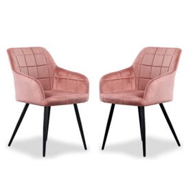 Set of 2 Camden Velvet Dining Chairs Upholstered Dining Room Chairs Pink