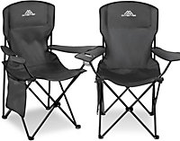 Set of 2 Camping Chair Lightweight Folding Portable with Cup Holder Side Pocket - Black