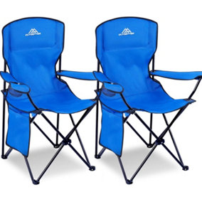 Set of 2 Camping Chair Lightweight Folding Portable with Cup Holder Side Pocket - Blue