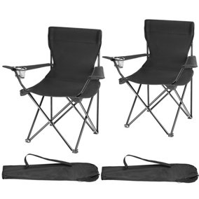 Set of 2 Camping Chairs Gil - foldable, with cup holder - black