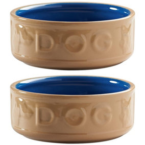 Set of 2 Cane & Blue Lettered Dog Bowl 18cm